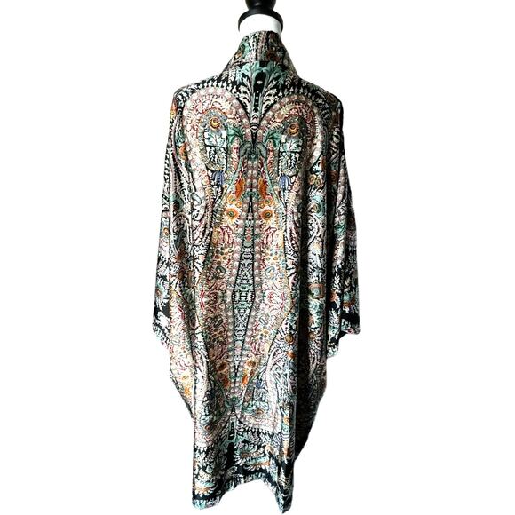 ISLAND COMPANY Floral Silky Swim Long Open Cover Up Kaftan Kimono Boho Resort - Picture 3 of 10